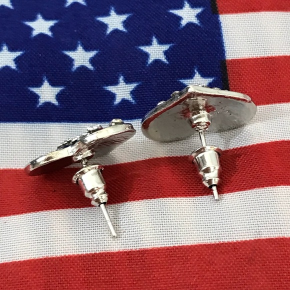 USA Patriotic Heart Flag Earrings Red, White, Blue - Picture 2 of 3